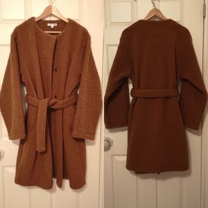 JW Anderson x Uniqlo Fleece Jacket Faux Shearling Teddy Sherpa Wrap Coat